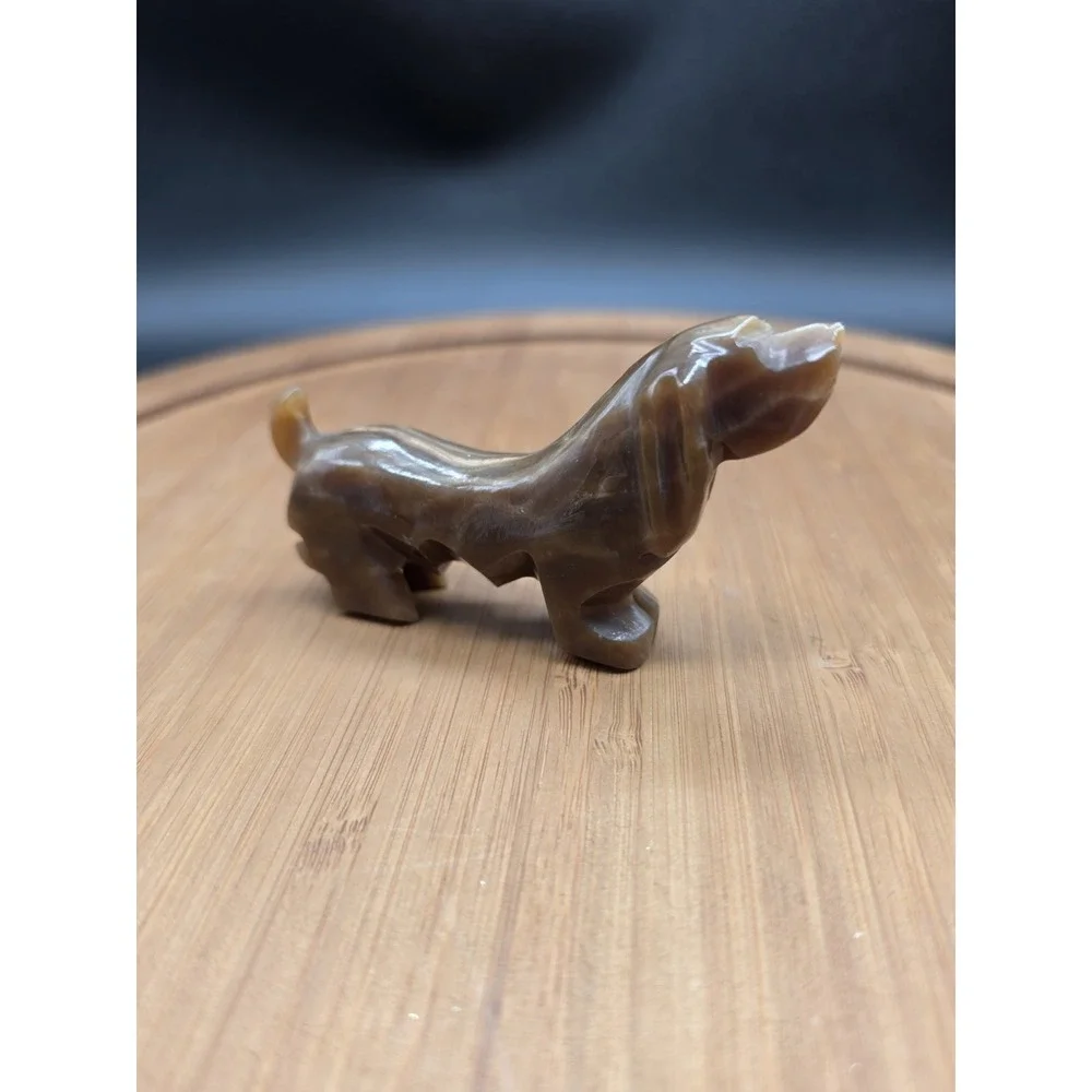 Vintage Hand Carved Onyx‎ Stone Dachshund Wiener Dog Figurine Brown Veining